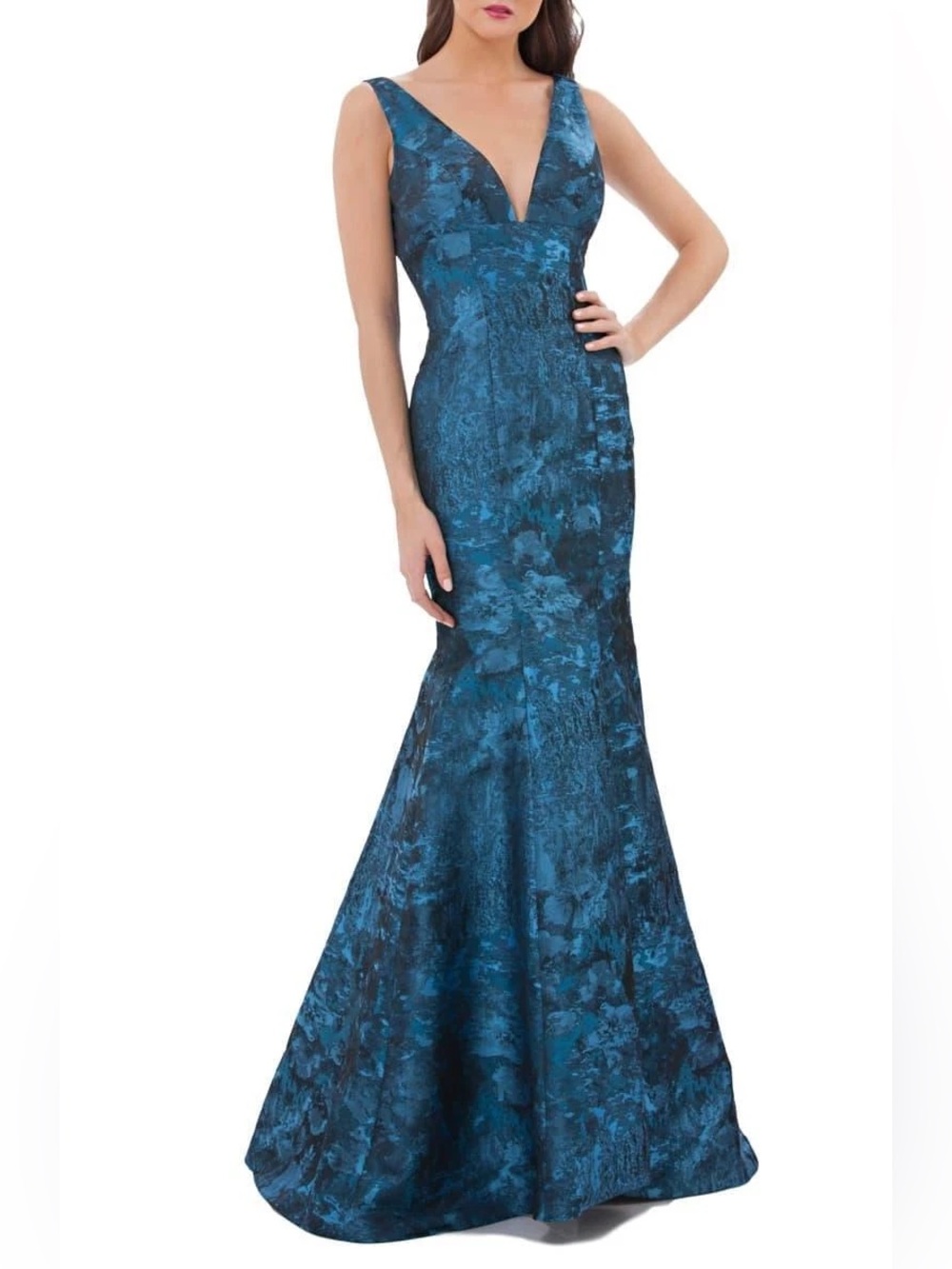 Carmen Marc Valvo Teal Brocade Gown